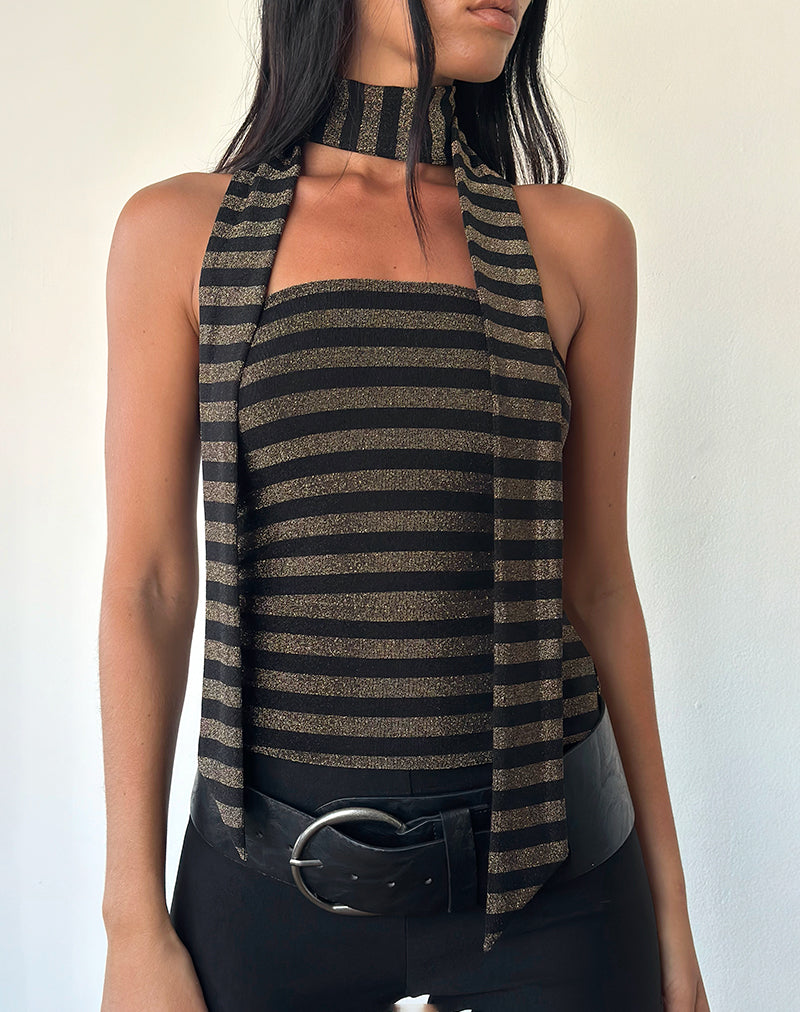 Imagen de Jeldia Conjunto de top y bufanda en lurex rayas doradas