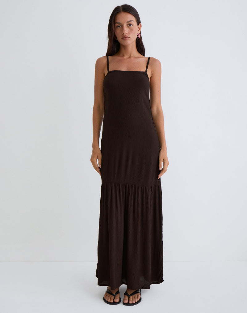 Maxivestido Jenesis en chocolate amargo arrugado