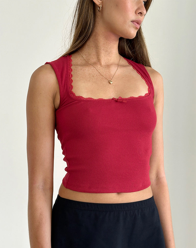Top Jinila Rojo Adrenalina Con Encaje Y Lazo