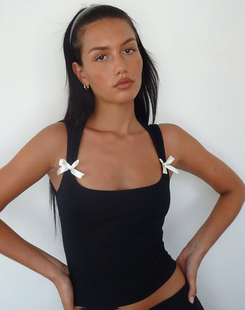 Imagen de Jiniso Crop Top negro con lazos marfil