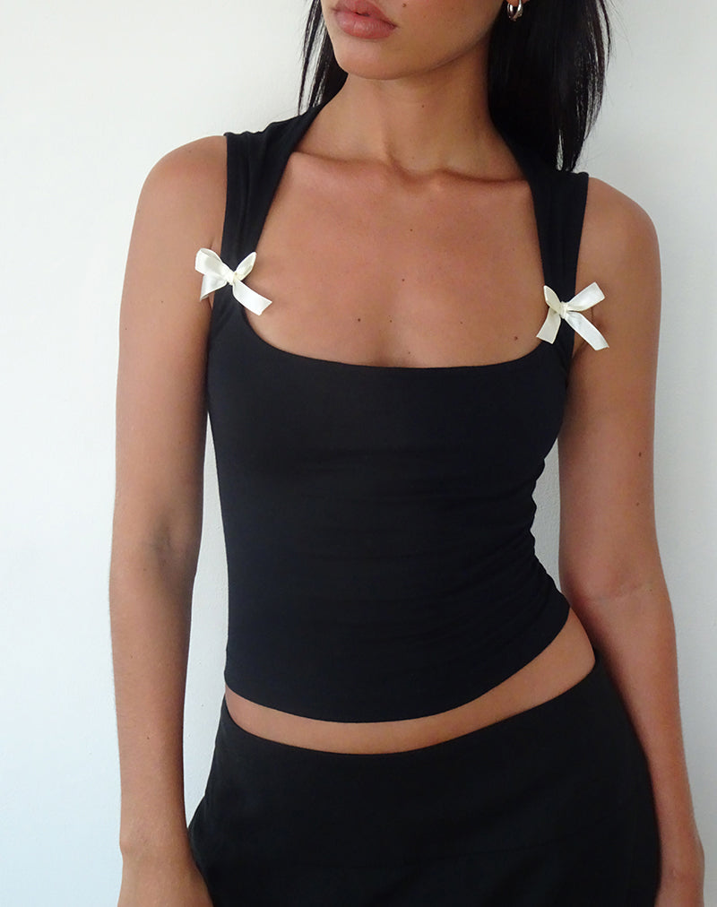 Imagen de Jiniso Crop Top negro con lazos marfil