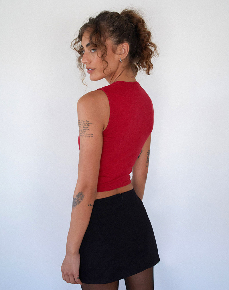Imagen de Jiniso Crop Top en Rojo Adrenalina con Lazos Negros