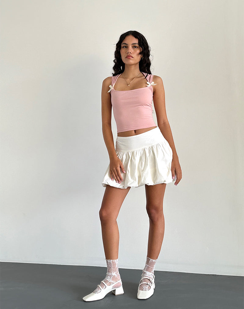 Imagen de Jiniso Crop Top en Rosa Dama con Lazos Marfil