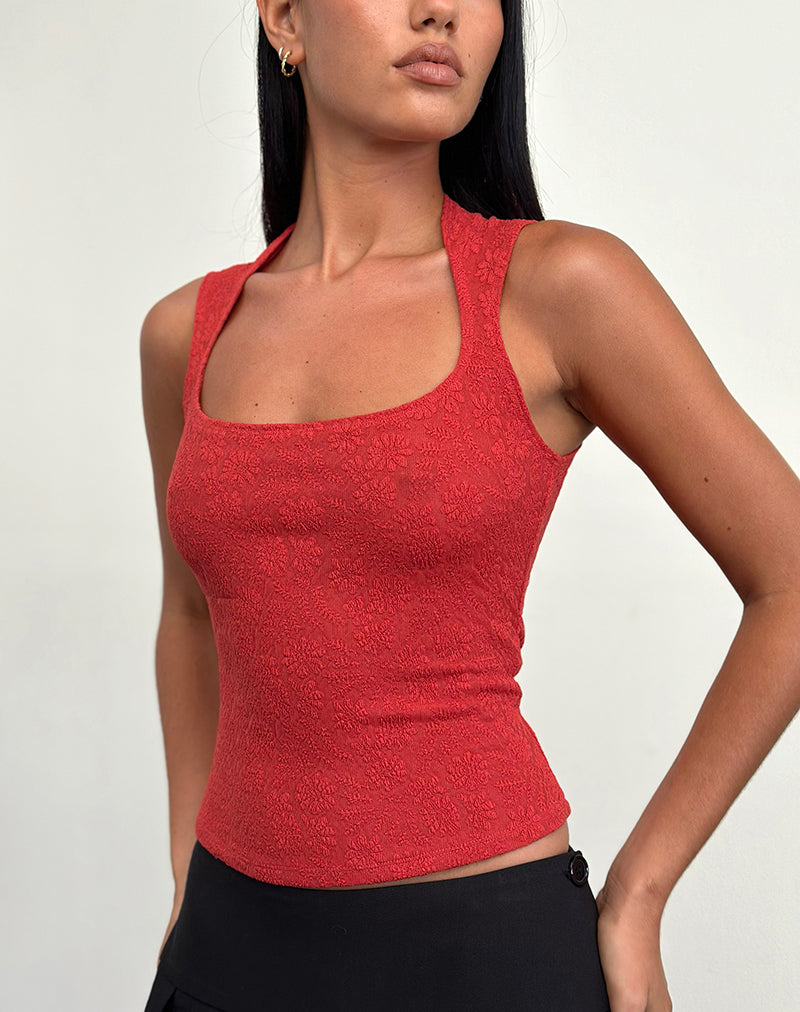 Top Jinsu en stretch texturizado rojo