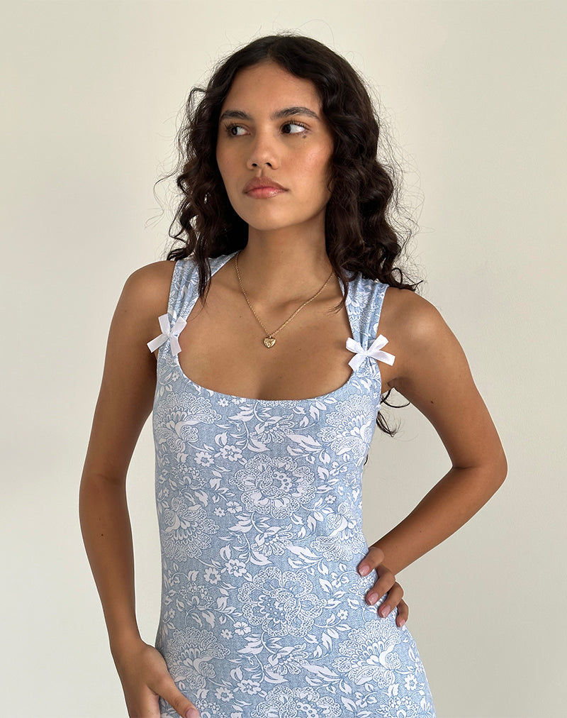 Imagen de Jinsuni Mini Dress in White Ornate Print Lycra