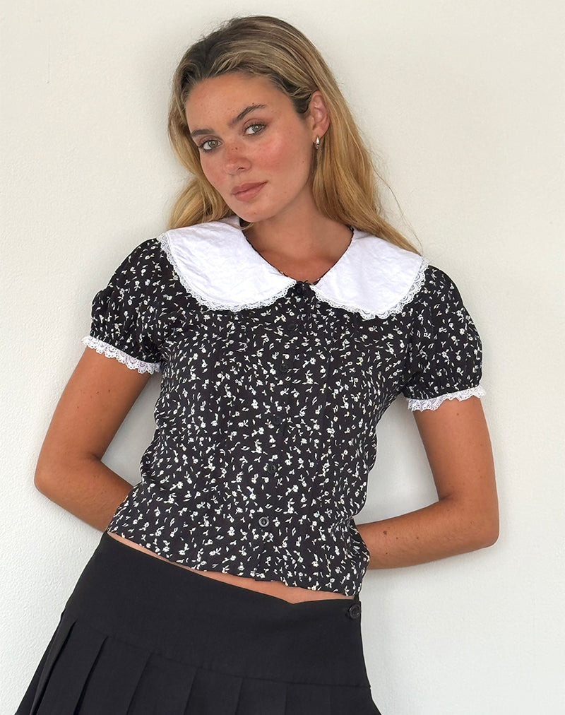 Blusa Jisoya en negro Ditsy Romance