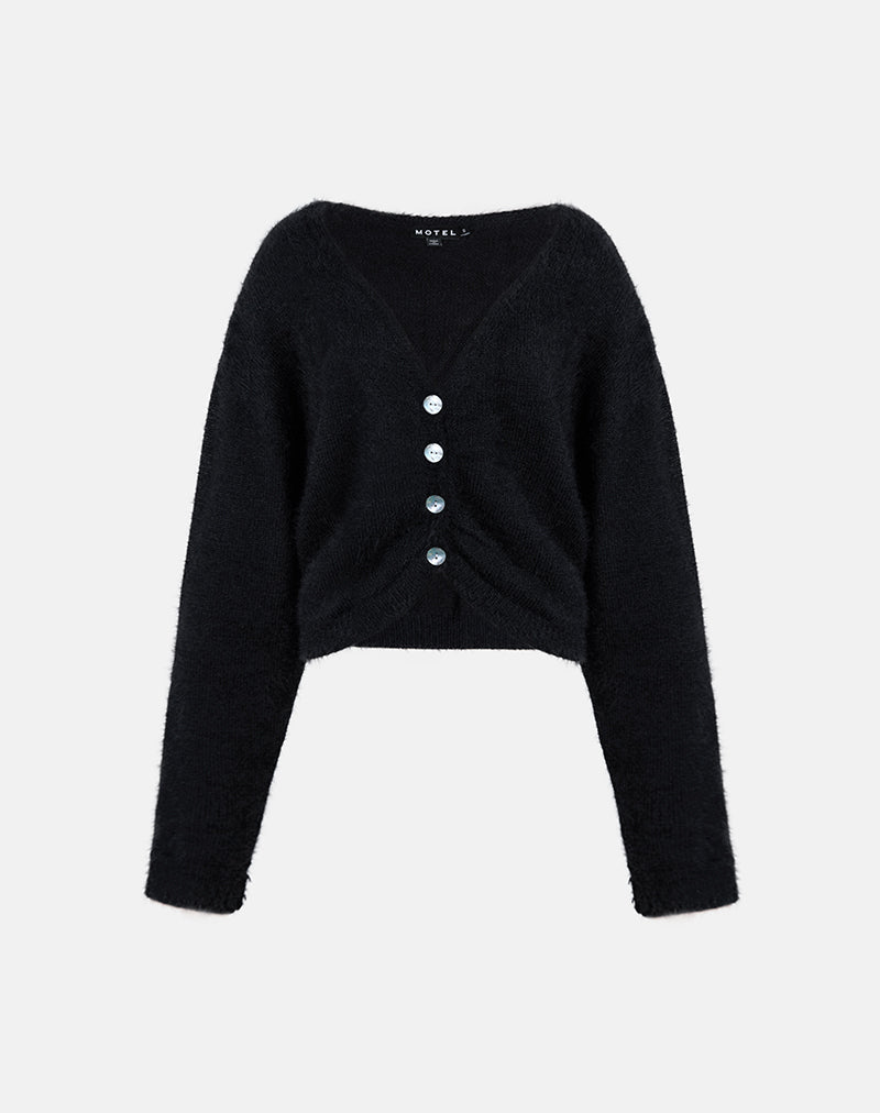 Imagen de Jiyo Gathered Cardigan in Knit Negro