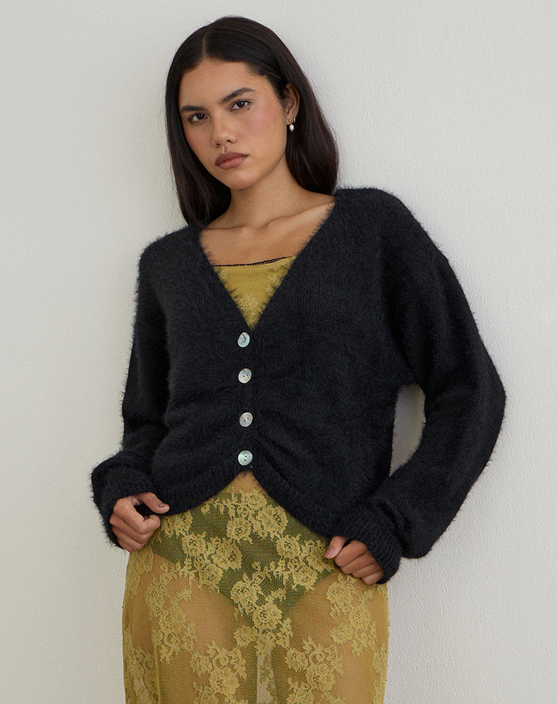 Imagen de Jiyo Gathered Cardigan in Knit Negro