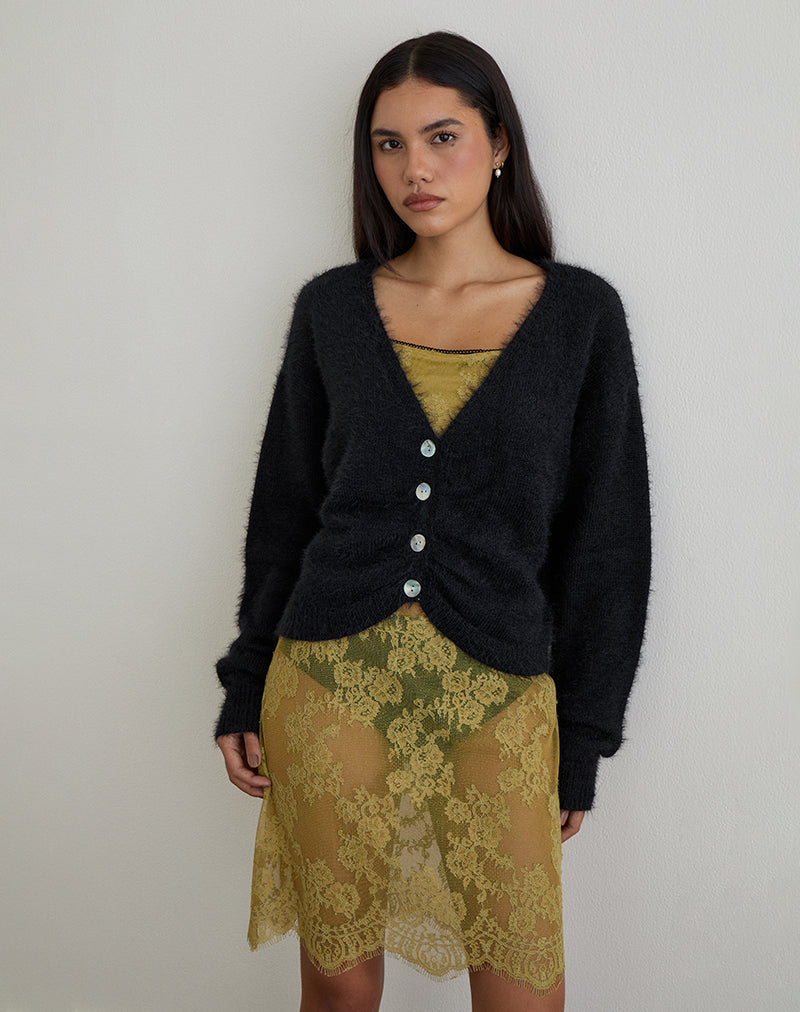Imagen de Jiyo Gathered Cardigan in Knit Negro