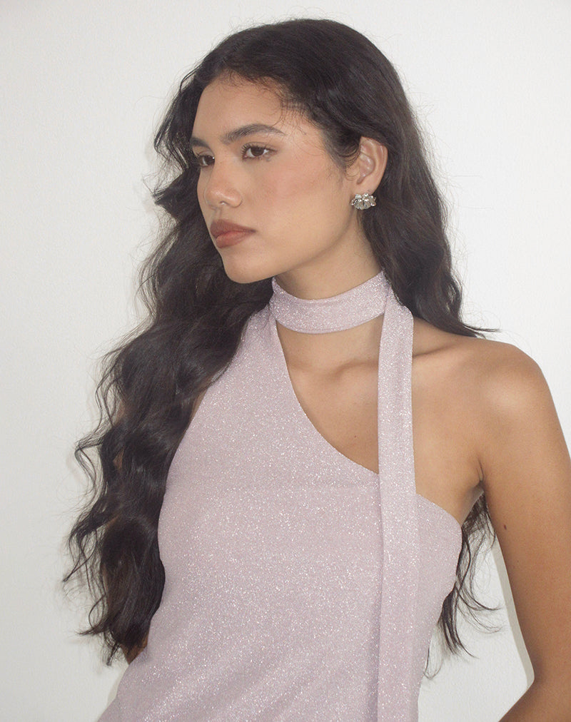 Imagen del vestido Joanka Tie Neck en lurex rosa brillante