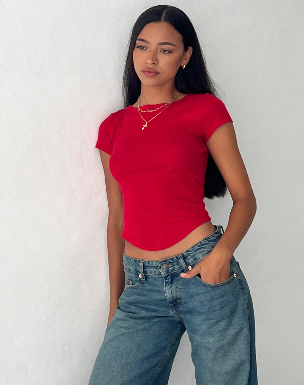 Camiseta de punto Jojes en rojo tango