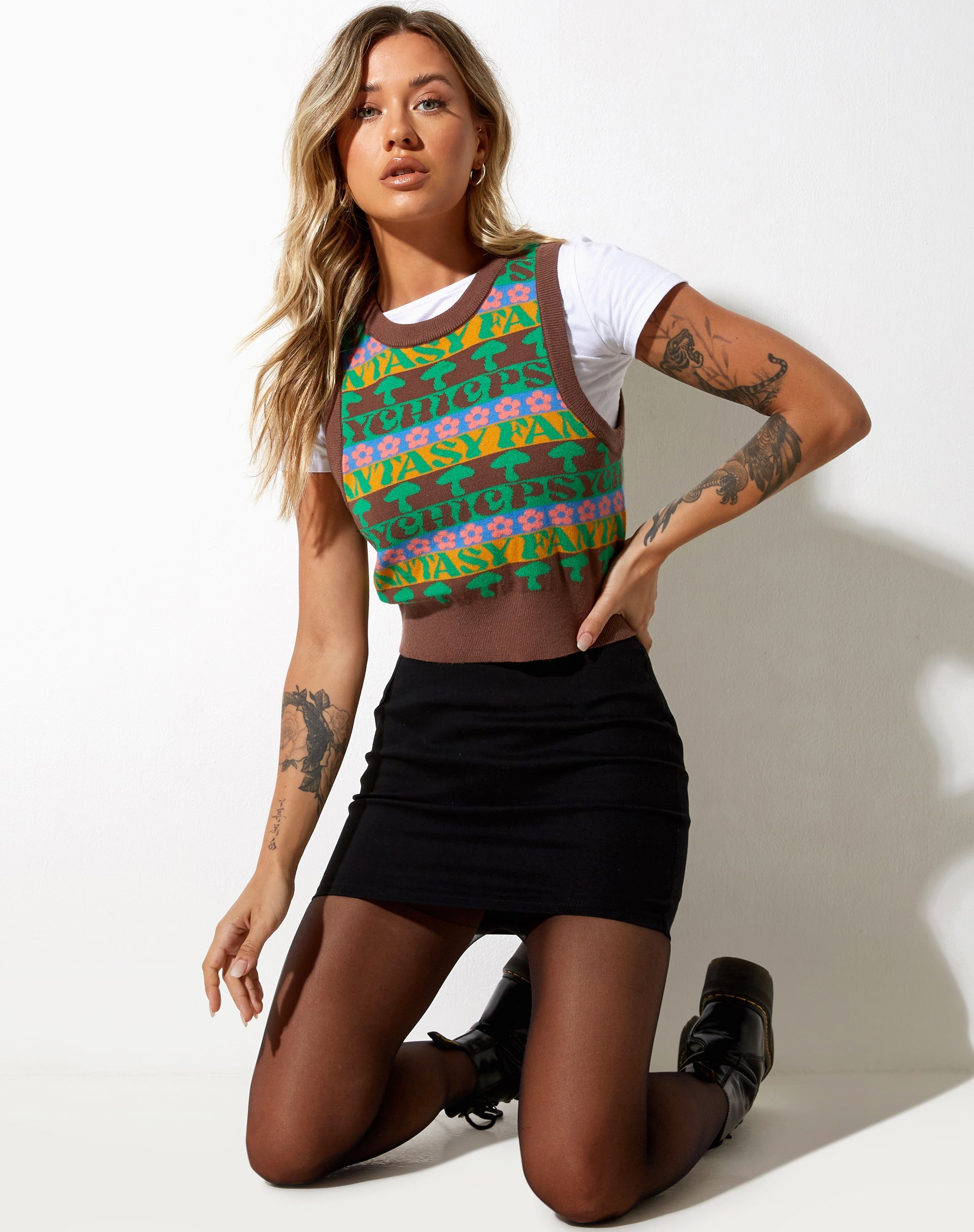 Imagen de Joker Vest Top en punto Fairisle Mix Marrón