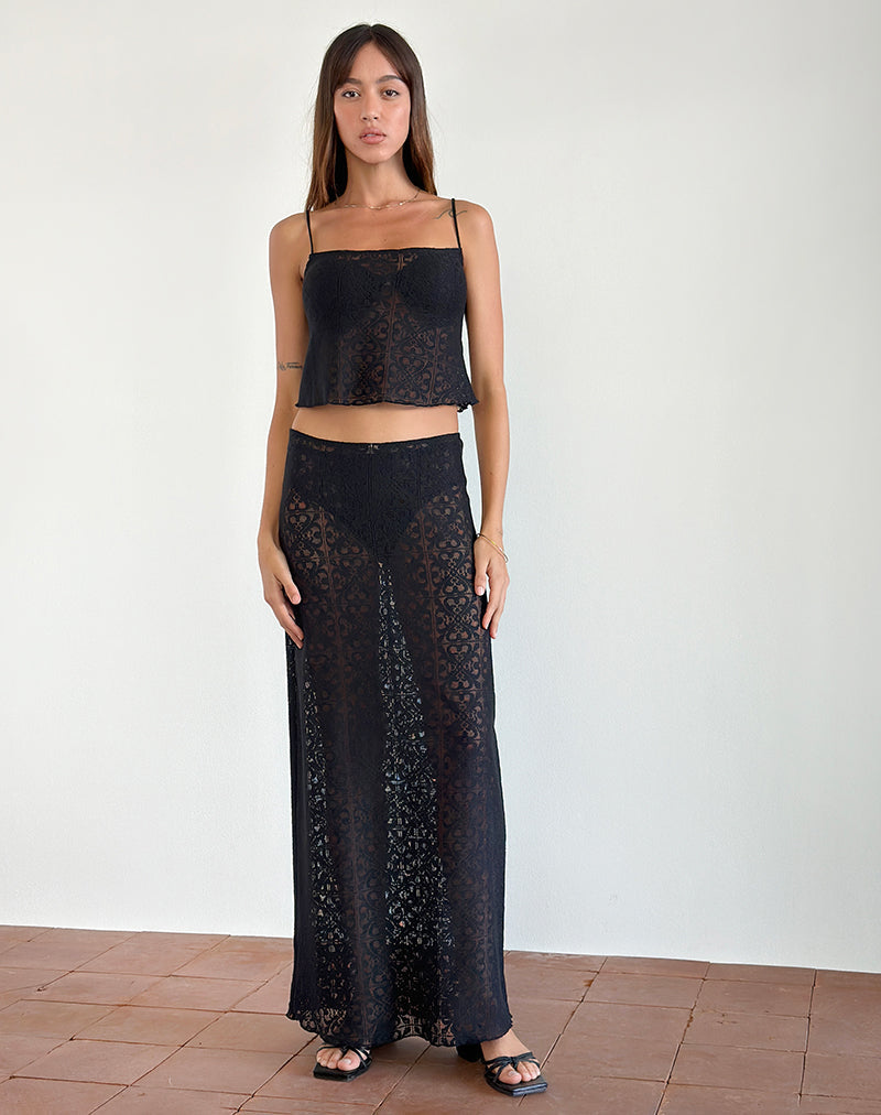 Imagen de Layla Maxi Skirt in Clover Lace Negro