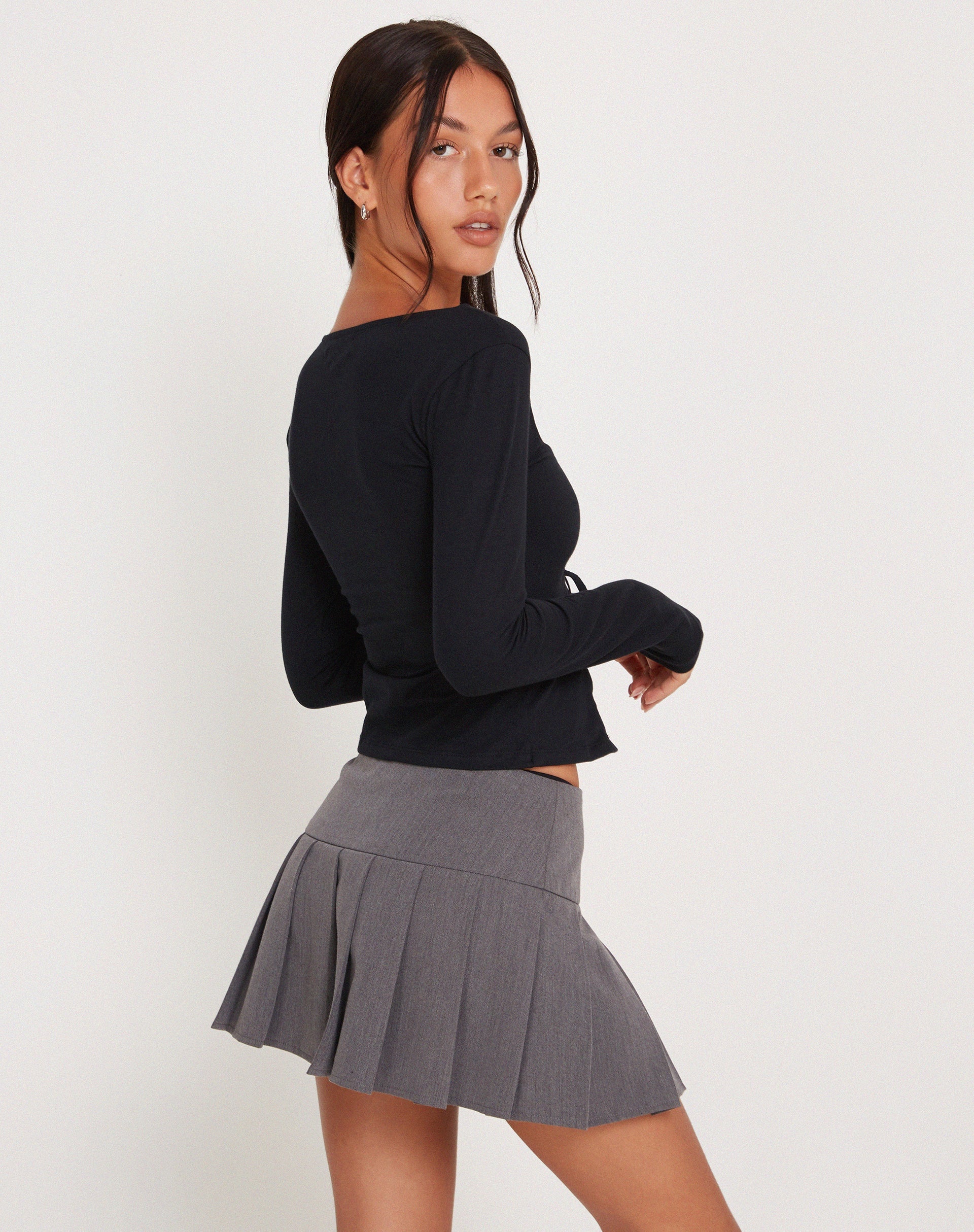 imagen de Josette Long Sleeve Lace Up Top in Black