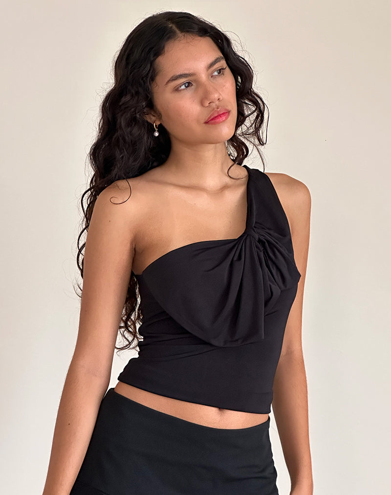 Top Jovie de un hombro con lazo en negro