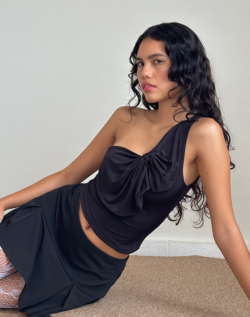Imagen de Jovie One Shoulder Slinky Bow Top en Negro
