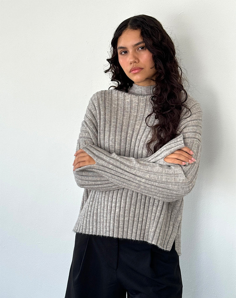 Imagen de Judah Oversized Chunky Rib Knit Jumper en gris claro