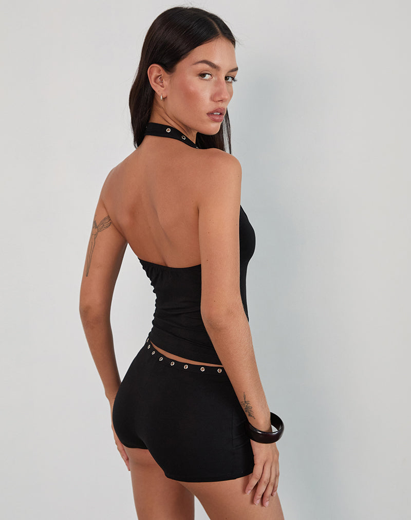 Imagen de Jugo Top cuello redondo negro con ojales