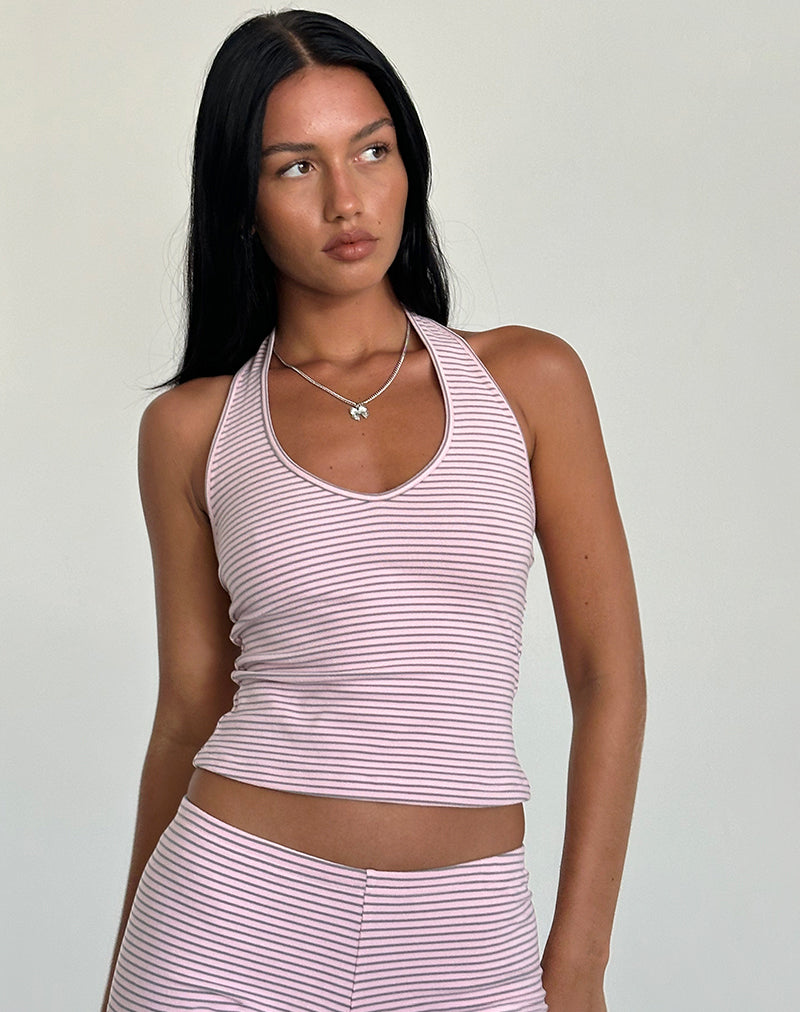 Top Jules Halter en Jersey a Rayas Rosa y Gris