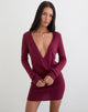 Imagen del vestido mini Junbi Wrap en punto color vino