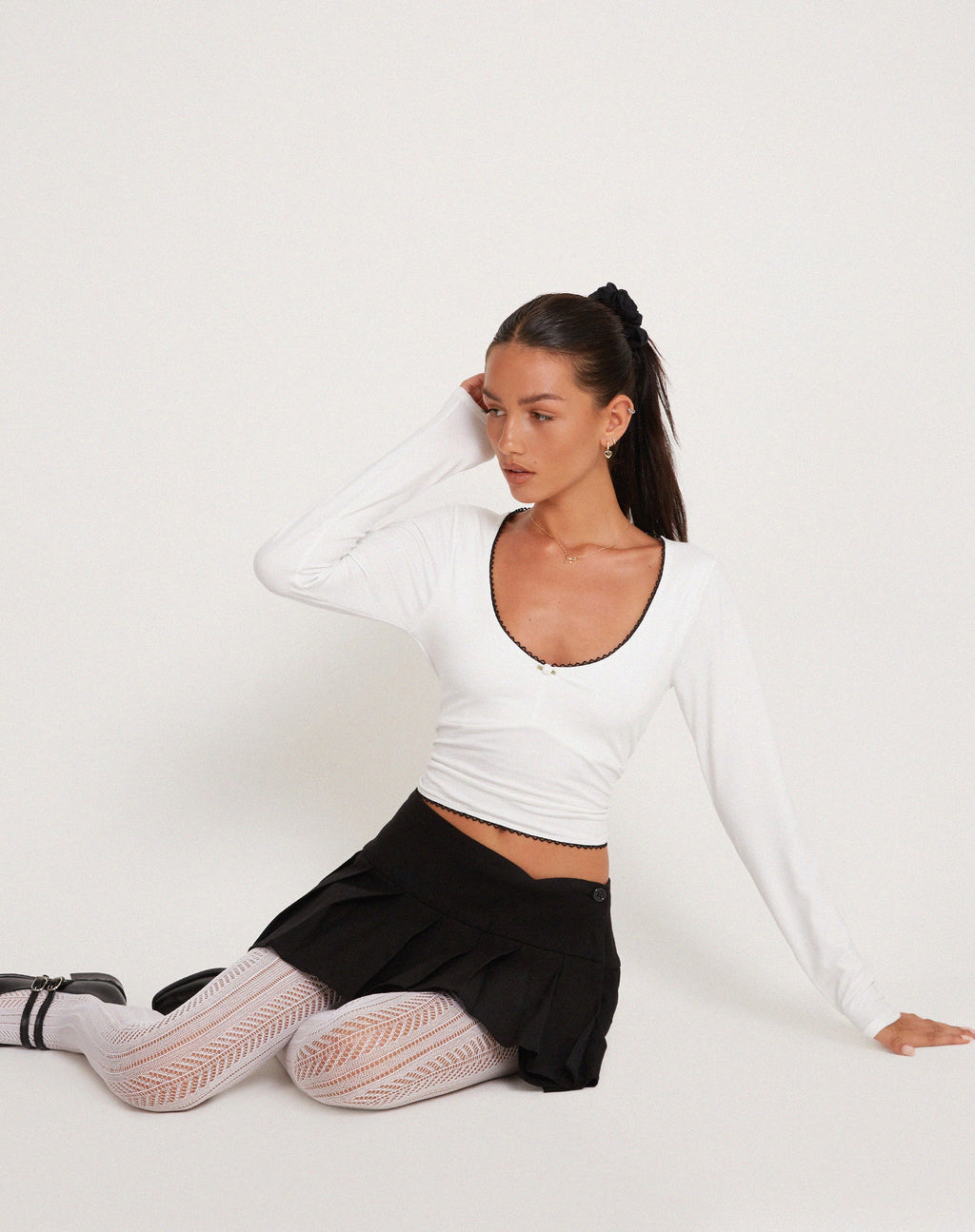 Top de manga larga Junie Ballet en Jersey Blanco