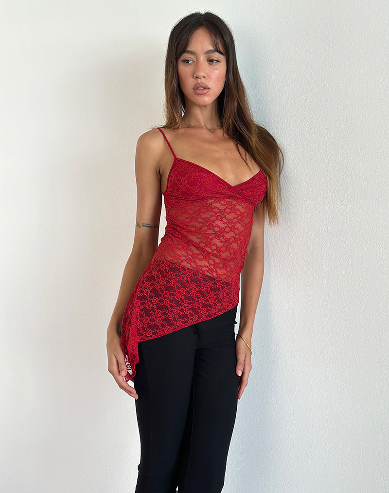 Cami Top Asimétrico Kacha de Encaje Mari Rojo