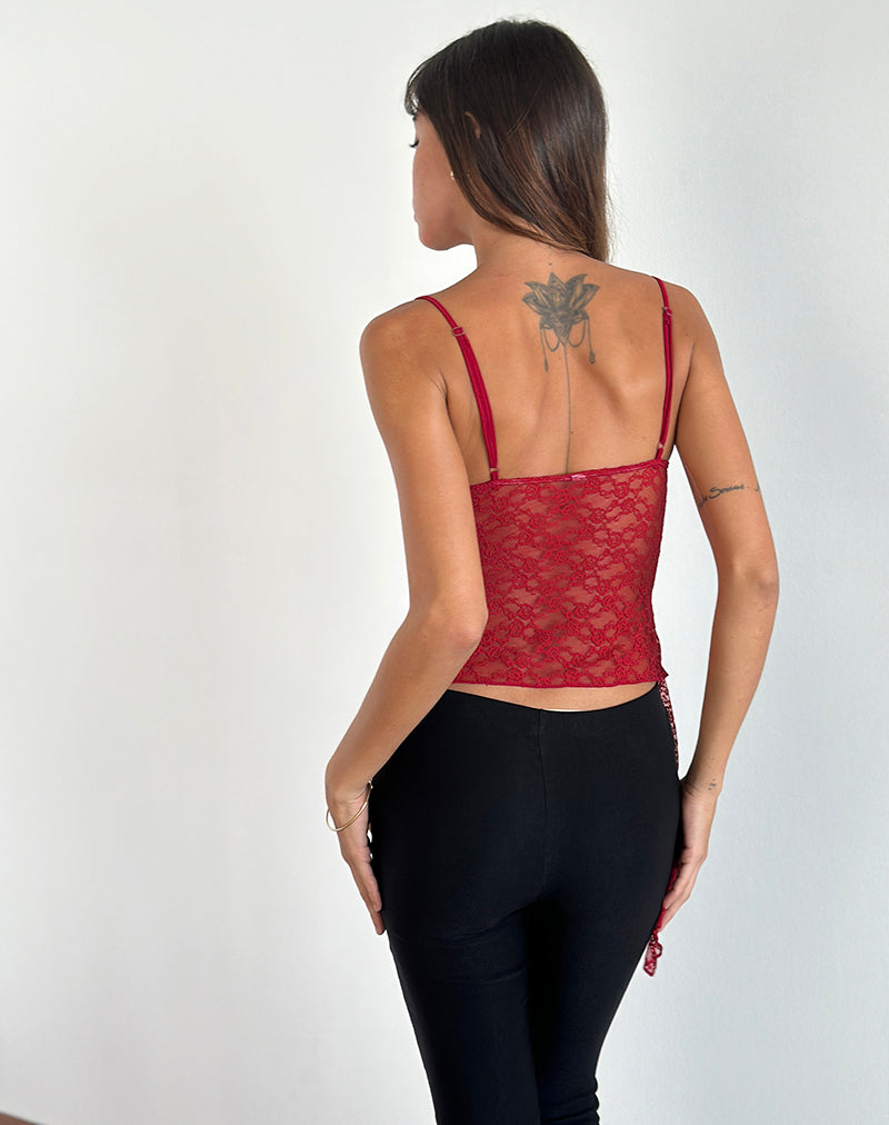 imagen de Kacha Asymmetric Cami Top in Red Mari Lace