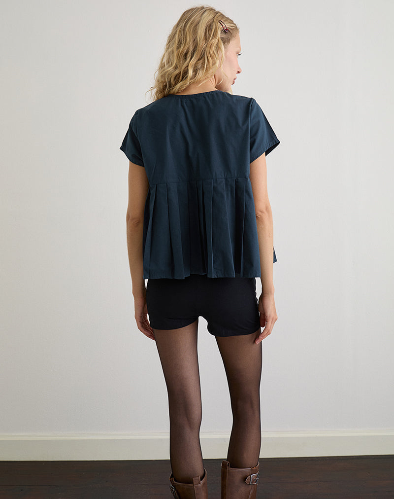 Imagen de Kaelis Blusa plisada de popelina azul marino oscuro