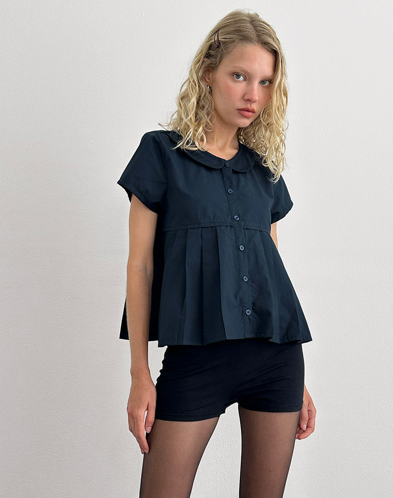 Imagen de Kaelis Blusa plisada de popelina azul marino oscuro