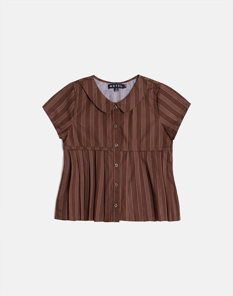 Imagen de la blusa plisada Kaelis de rayas marrón