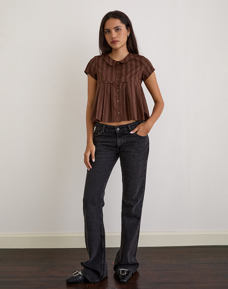 Blusa plisada Kaelis de rayas marrón