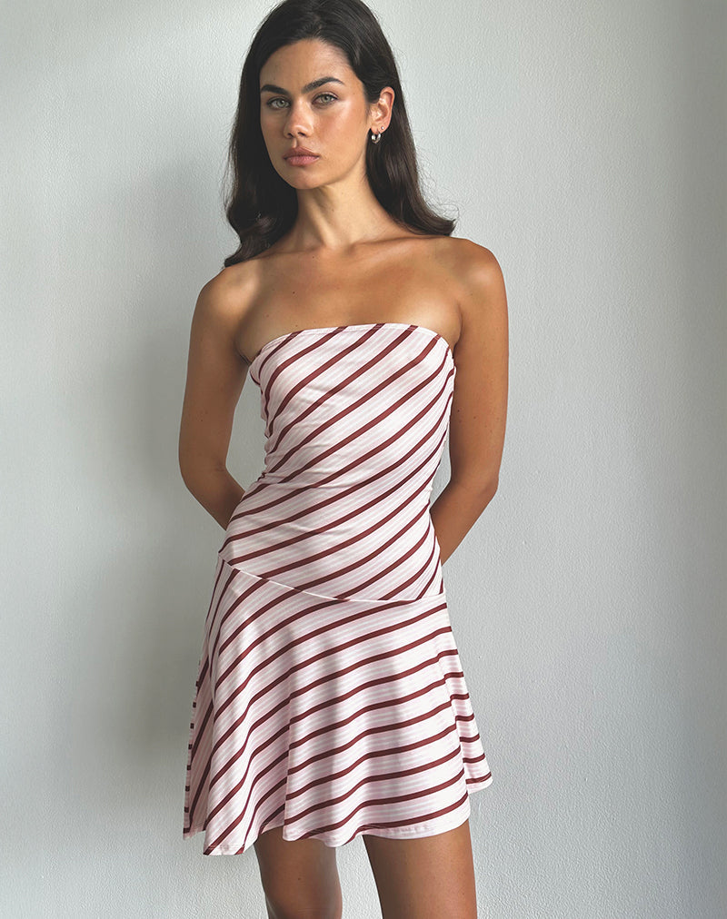 Minivestido Kagari de rayas diagonales rosa