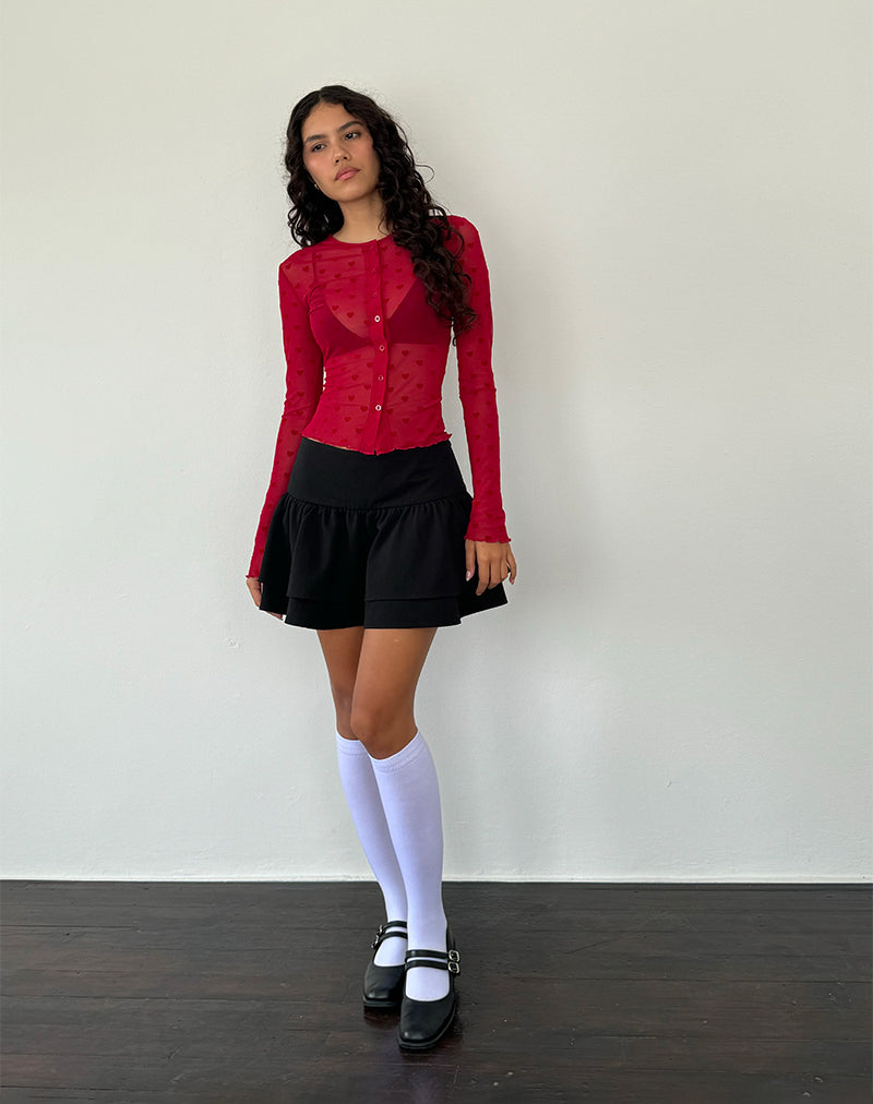 Imagen de la camisa Kahula de malla flocada corazón rojo