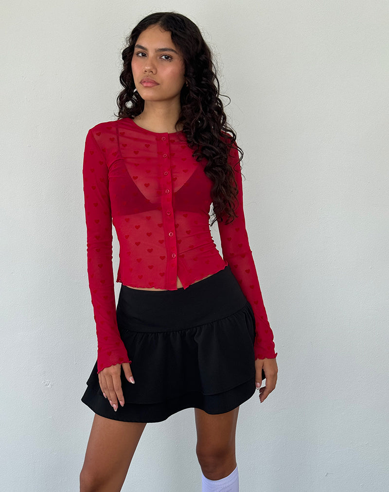 Imagen de la camisa Kahula de malla flocada corazón rojo