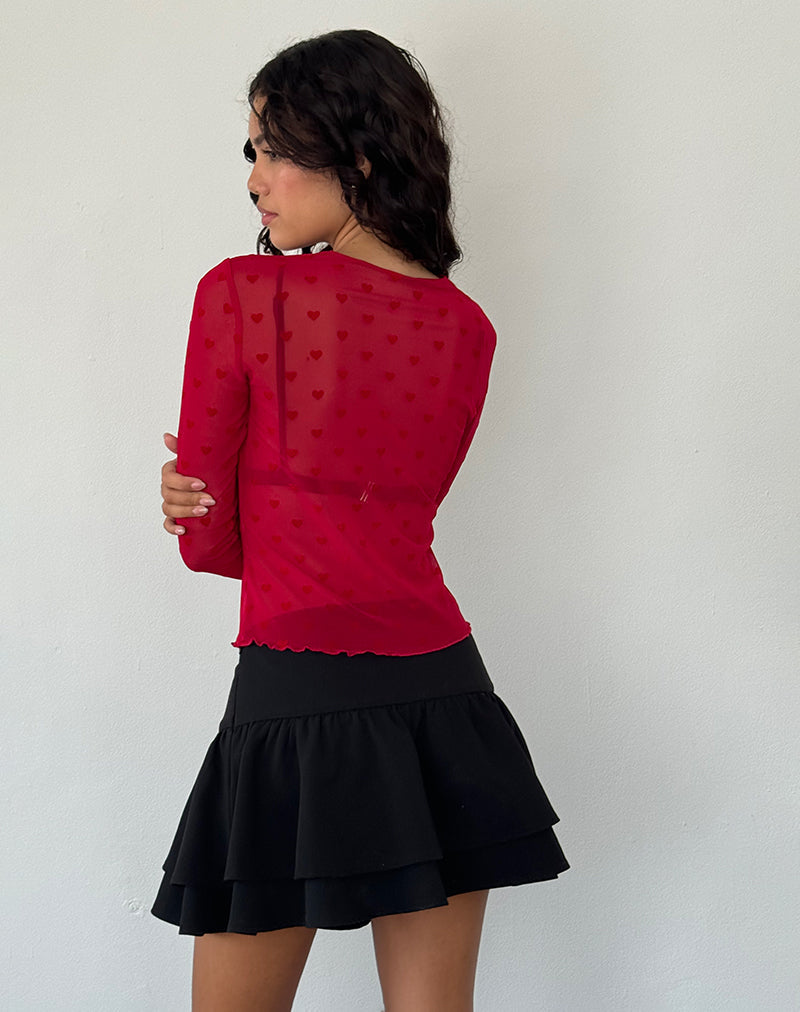 Imagen de la camisa Kahula de malla flocada corazón rojo