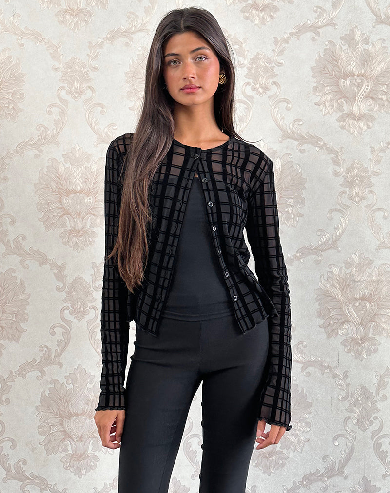 Imagen de Kahula Cardigan in Tonal Check Flock Negro