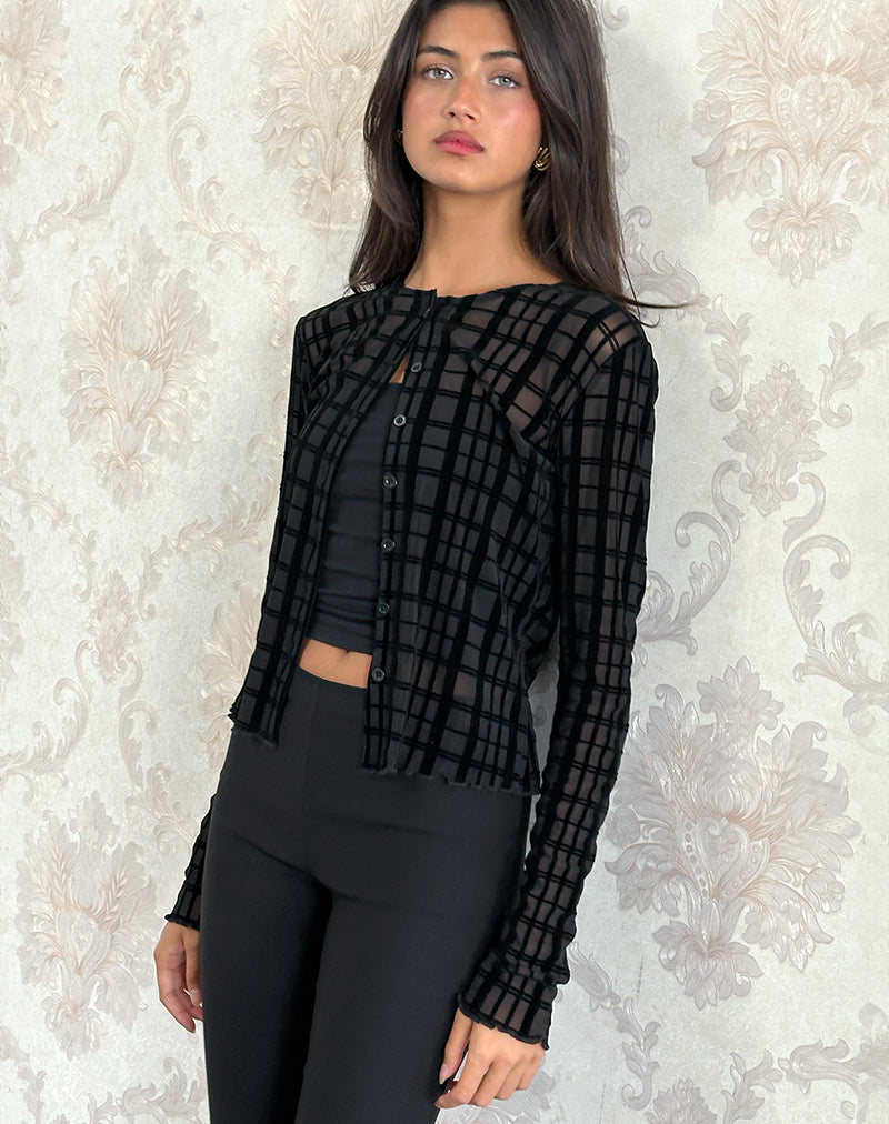 Imagen de Kahula Cardigan in Tonal Check Flock Negro