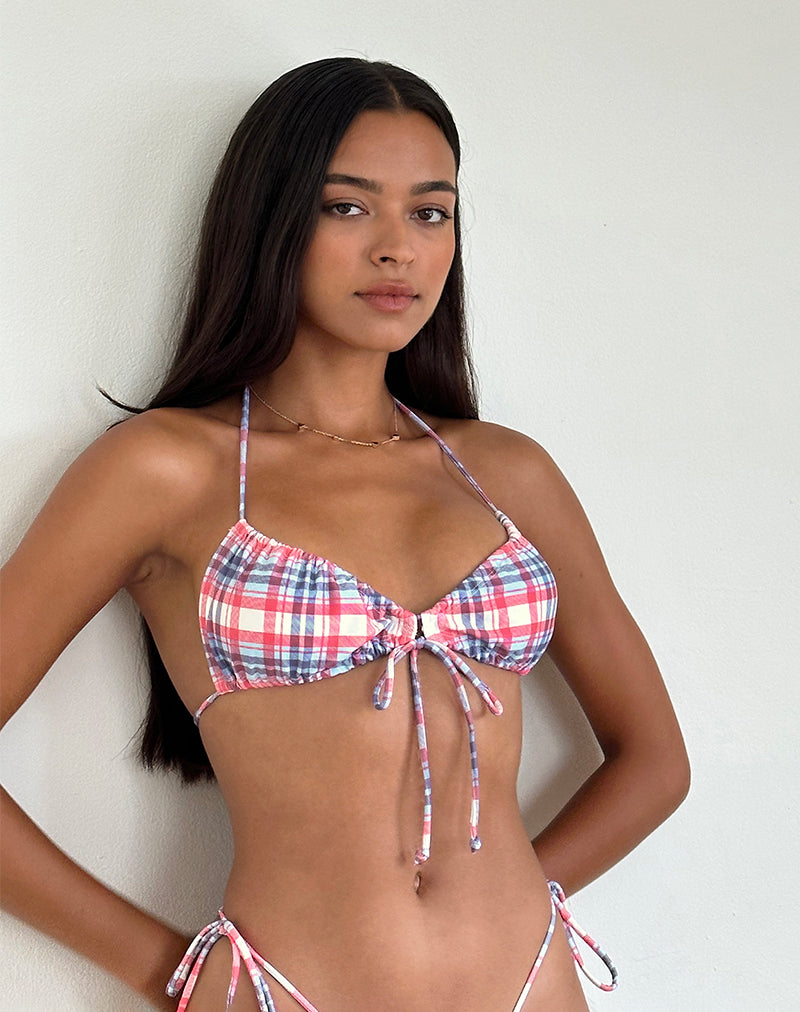 Top de bikini Kaia en tartán rosa pastel