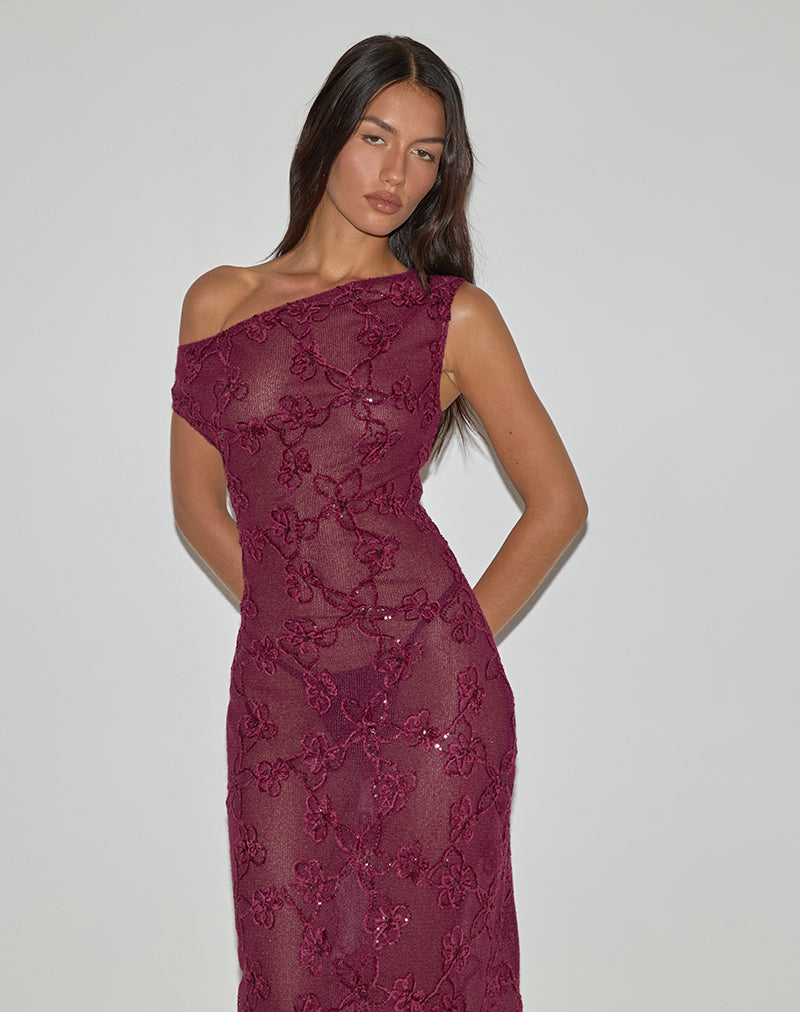 Imagen de Kaido Midi Dress in Sequin Knit Burgundy