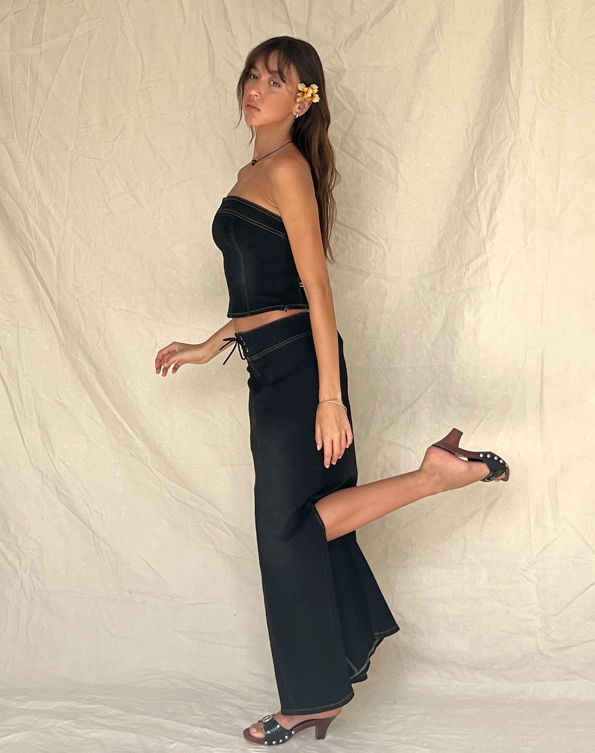 Imagen de Lafille Denim Maxi Skirt in Black Wash