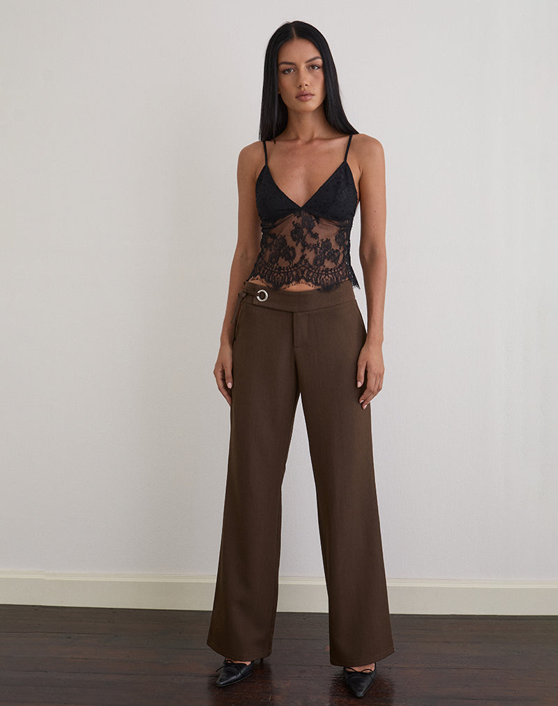 Imagen de Kaika Plunge Cami Top en encaje de pestañas Negro