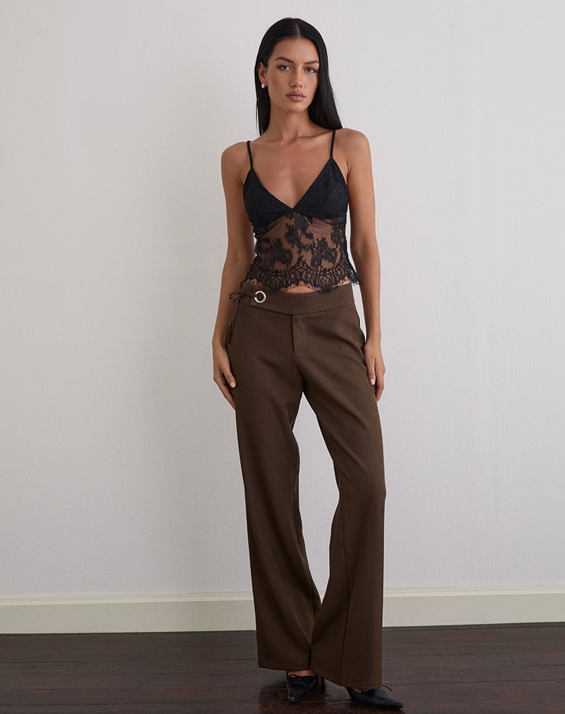 Imagen de Kaika Plunge Cami Top en encaje de pestañas Negro