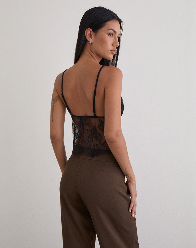 Imagen de Kaika Plunge Cami Top en encaje de pestañas Negro