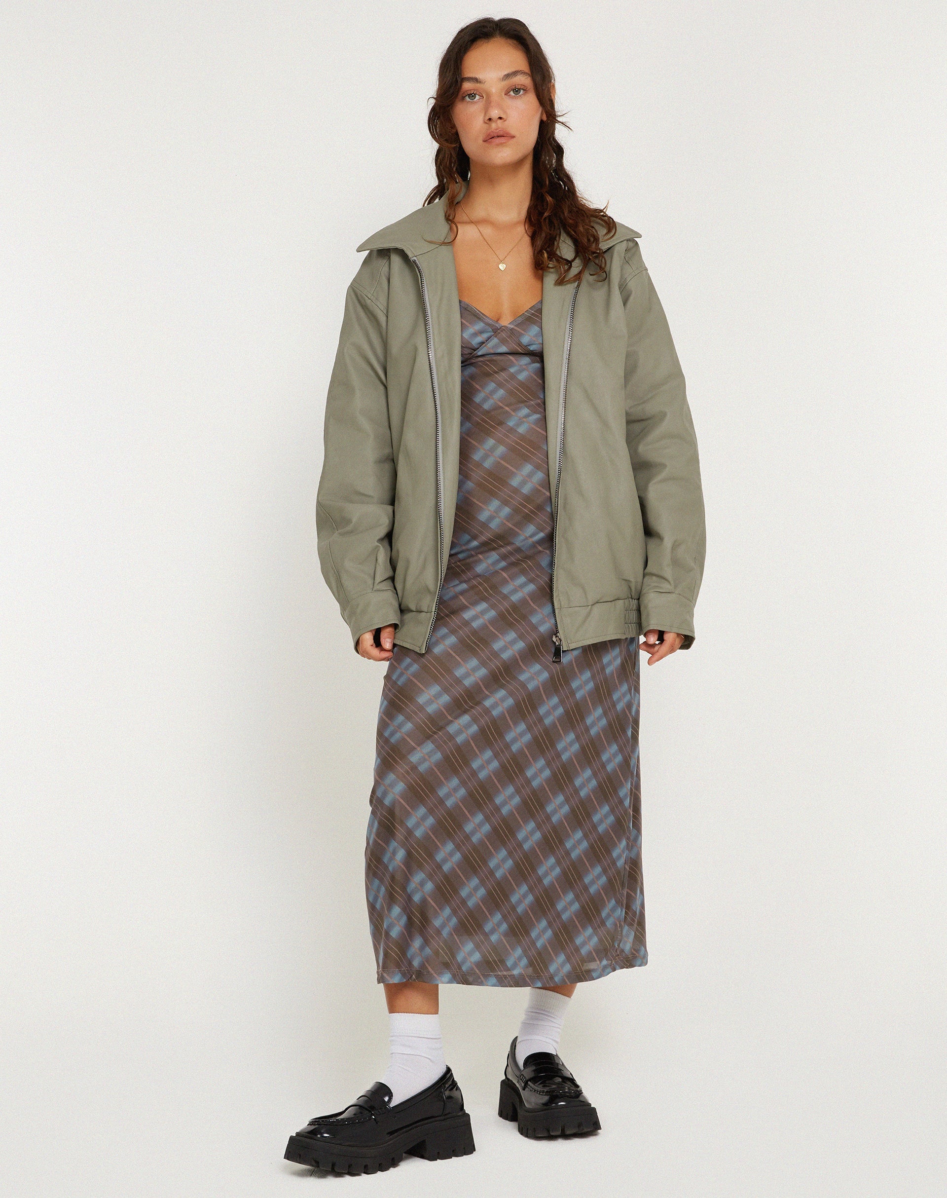 imagen de KALANA DRESS GREEN BLURRED CHECK DARK OLIVE