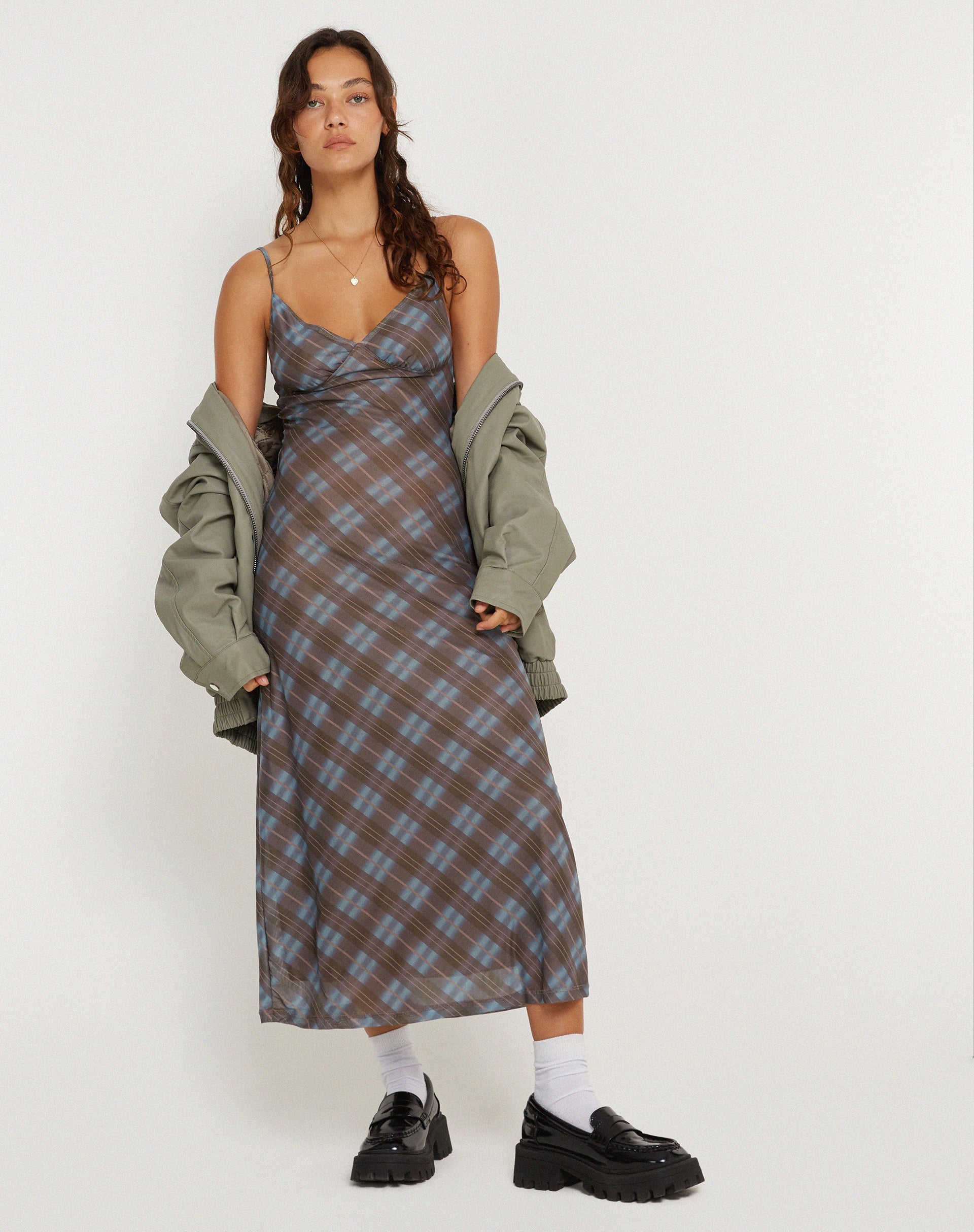 imagen de KALANA DRESS GREEN BLURRED CHECK DARK OLIVE