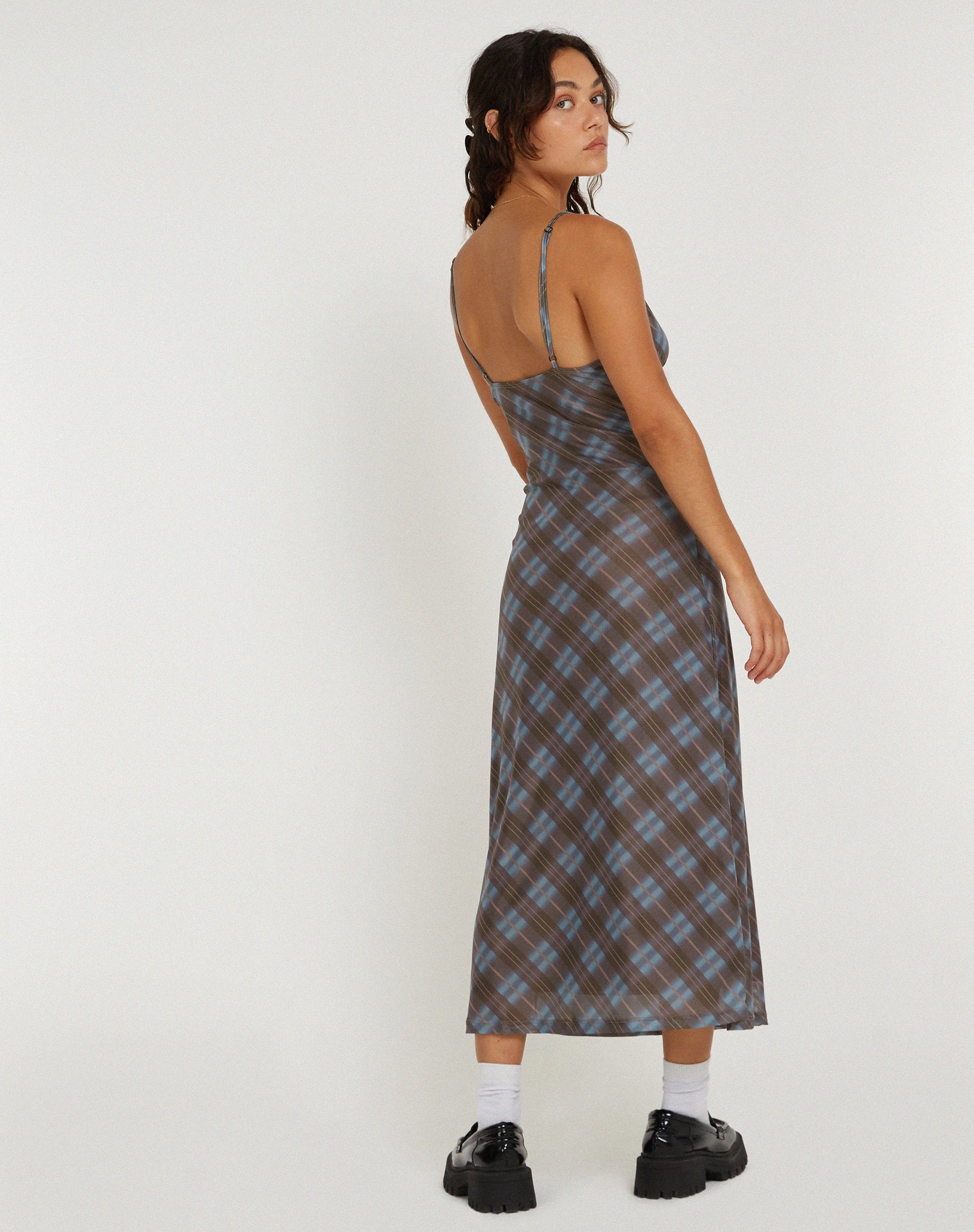 imagen de KALANA DRESS GREEN BLURRED CHECK DARK OLIVE