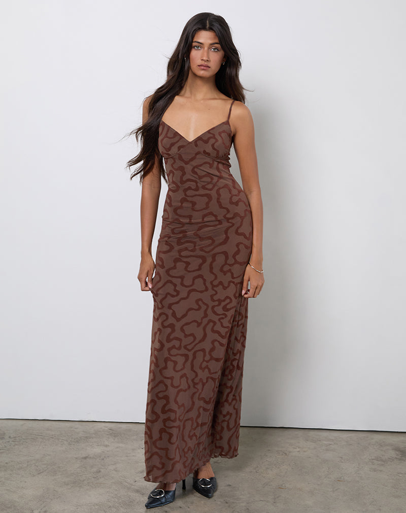 Imagen de Kalana Maxi Dress in Brown Swirl Flock
