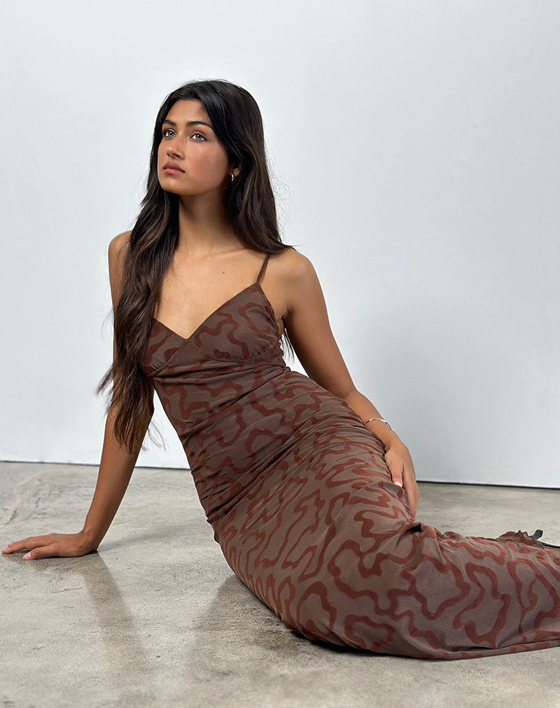 Imagen de Kalana Maxi Dress in Brown Swirl Flock