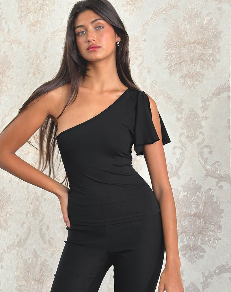Top Kaffa con un hombro en Jersey Negro