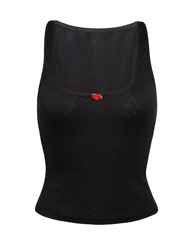 Imagen de Kalinda Top en Pointelle Negro con volante